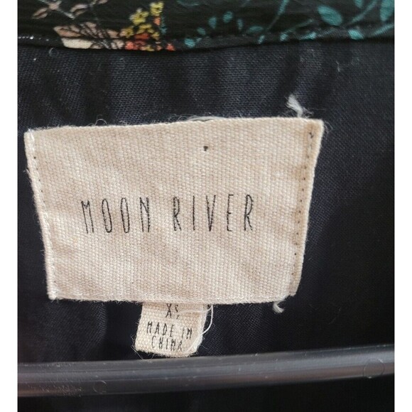 Moon River Mini Dress Tie Bow Neck Navy Allover Floral Print Womens XS - Picture 2 of 8